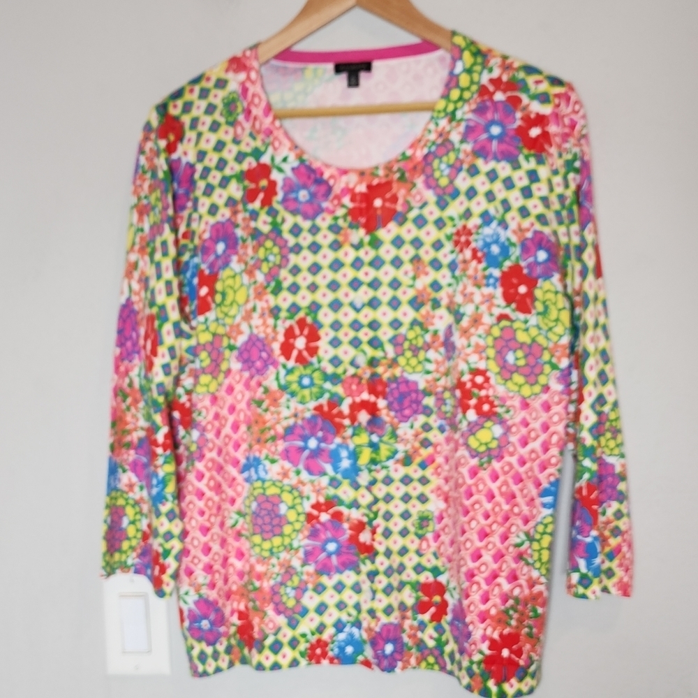 Talbots Lightweight Knit Button Cardigan Multicolored Floral Women's Size XL